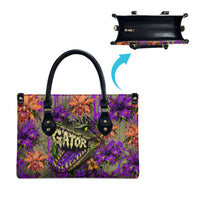 Florida Gator Wild Airboat Leather Bag Tropical Hibiscus Floral Graffiti Paint Splatter Art