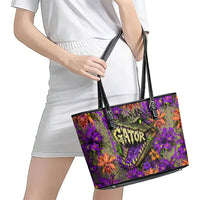 Florida Gator Wild Airboat Leather Tote Bag Tropical Hibiscus Floral Graffiti Paint Splatter Art