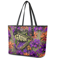 Florida Gator Wild Airboat Leather Tote Bag Tropical Hibiscus Floral Graffiti Paint Splatter Art