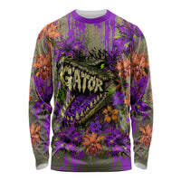 Florida Gator Wild Airboat Long Sleeve Shirt Tropical Hibiscus Floral Graffiti Paint Splatter Art