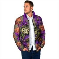 Florida Gator Wild Airboat Padded Jacket Tropical Hibiscus Floral Graffiti Paint Splatter Art