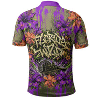 Florida Gator Wild Airboat Polo Shirt Tropical Hibiscus Floral Graffiti Paint Splatter Art