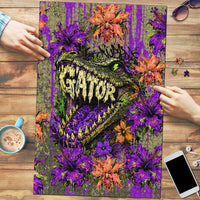 Florida Gator Wild Airboat Puzzle Tropical Hibiscus Floral Graffiti Paint Splatter Art