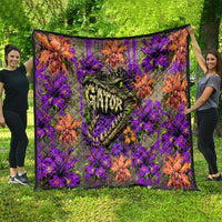 Florida Gator Wild Airboat Quilt Tropical Hibiscus Floral Graffiti Paint Splatter Art