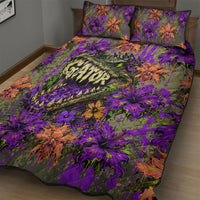 Florida Gator Wild Airboat Quilt Bed Set Tropical Hibiscus Floral Graffiti Paint Splatter Art