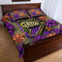 Florida Gator Wild Airboat Quilt Bed Set Tropical Hibiscus Floral Graffiti Paint Splatter Art