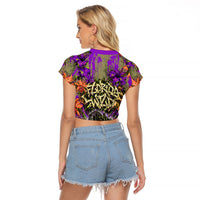 Florida Gator Wild Airboat Raglan Cropped T Shirt Tropical Hibiscus Floral Graffiti Paint Splatter Art