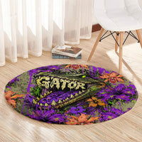 Florida Gator Wild Airboat Round Carpet Tropical Hibiscus Floral Graffiti Paint Splatter Art