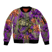 Florida Gator Wild Airboat Sleeve Zip Bomber Jacket Tropical Hibiscus Floral Graffiti Paint Splatter Art