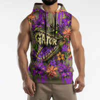 Florida Gator Wild Airboat Sleeveless Hoodie Tropical Hibiscus Floral Graffiti Paint Splatter Art