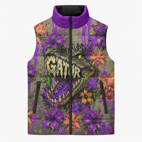 Florida Gator Wild Airboat Sleeveless Puffer Jacket Tropical Hibiscus Floral Graffiti Paint Splatter Art