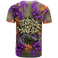 Florida Gator Wild Airboat T Shirt Tropical Hibiscus Floral Graffiti Paint Splatter Art