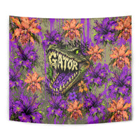 Florida Gator Wild Airboat Tapestry Tropical Hibiscus Floral Graffiti Paint Splatter Art
