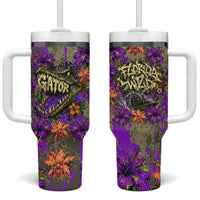 Florida Gator Wild Airboat Tumbler With Handle Tropical Hibiscus Floral Graffiti Paint Splatter Art
