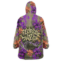 Florida Gator Wild Airboat Wearable Blanket Hoodie Tropical Hibiscus Floral Graffiti Paint Splatter Art