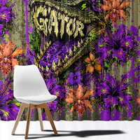 Florida Gator Wild Airboat Window Curtain Tropical Hibiscus Floral Graffiti Paint Splatter Art
