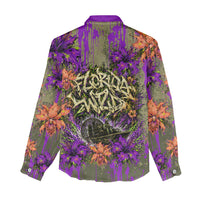 Florida Gator Wild Airboat Women Casual Shirt Tropical Hibiscus Floral Graffiti Paint Splatter Art