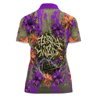 Florida Gator Wild Airboat Women Polo Shirt Tropical Hibiscus Floral Graffiti Paint Splatter Art