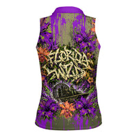 Florida Gator Wild Airboat Women Sleeveless Polo Shirt Tropical Hibiscus Floral Graffiti Paint Splatter Art