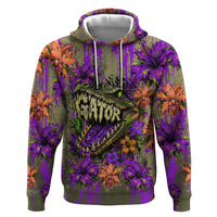Florida Gator Wild Airboat Zip Hoodie Tropical Hibiscus Floral Graffiti Paint Splatter Art