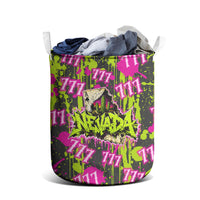 Nevada Battle Born The Silver State 777 Laundry Basket Vibrant Lime Pink Splatter Punk Rock Bull Skull Art
