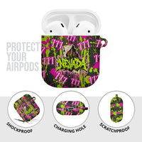 Nevada Battle Born The Silver State 777 AirPods Case Vibrant Lime Pink Splatter Punk Rock Bull Skull Art