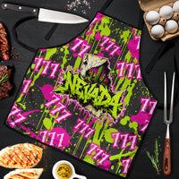 Nevada Battle Born The Silver State 777 Apron Vibrant Lime Pink Splatter Punk Rock Bull Skull Art