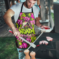 Nevada Battle Born The Silver State 777 Apron Vibrant Lime Pink Splatter Punk Rock Bull Skull Art