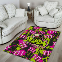 Nevada Battle Born The Silver State 777 Area Rug Vibrant Lime Pink Splatter Punk Rock Bull Skull Art