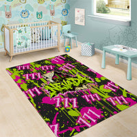 Nevada Battle Born The Silver State 777 Area Rug Vibrant Lime Pink Splatter Punk Rock Bull Skull Art