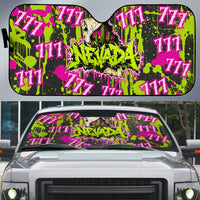 Nevada Battle Born The Silver State 777 Auto Sun Shade Vibrant Lime Pink Splatter Punk Rock Bull Skull Art