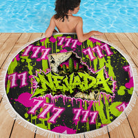 Nevada Battle Born The Silver State 777 Beach Blanket Vibrant Lime Pink Splatter Punk Rock Bull Skull Art
