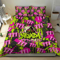 Nevada Battle Born The Silver State 777 Bedding Set Vibrant Lime Pink Splatter Punk Rock Bull Skull Art