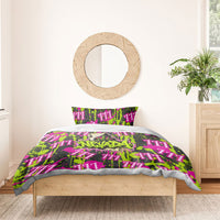 Nevada Battle Born The Silver State 777 Bedding Set Vibrant Lime Pink Splatter Punk Rock Bull Skull Art