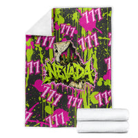 Nevada Battle Born The Silver State 777 Blanket Vibrant Lime Pink Splatter Punk Rock Bull Skull Art