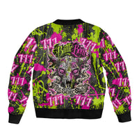 Nevada Battle Born The Silver State 777 Bomber Jacket Vibrant Lime Pink Splatter Punk Rock Bull Skull Art