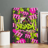 Nevada Battle Born The Silver State 777 Canvas Wall Art Vibrant Lime Pink Splatter Punk Rock Bull Skull Art