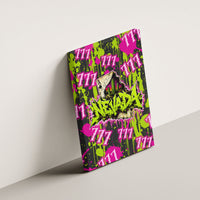 Nevada Battle Born The Silver State 777 Canvas Wall Art Vibrant Lime Pink Splatter Punk Rock Bull Skull Art