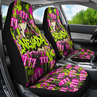Nevada Battle Born The Silver State 777 Car Seat Cover Vibrant Lime Pink Splatter Punk Rock Bull Skull Art