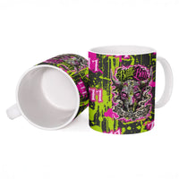 Nevada Battle Born The Silver State 777 Ceramic Mug Vibrant Lime Pink Splatter Punk Rock Bull Skull Art