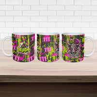 Nevada Battle Born The Silver State 777 Ceramic Mug Vibrant Lime Pink Splatter Punk Rock Bull Skull Art