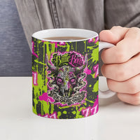 Nevada Battle Born The Silver State 777 Ceramic Mug Vibrant Lime Pink Splatter Punk Rock Bull Skull Art