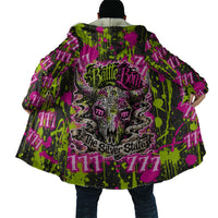 Nevada Battle Born The Silver State 777 Cloak Vibrant Lime Pink Splatter Punk Rock Bull Skull Art