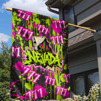 Nevada Battle Born The Silver State 777 Garden Flag Vibrant Lime Pink Splatter Punk Rock Bull Skull Art