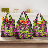 Nevada Battle Born The Silver State 777 Grocery Bag Vibrant Lime Pink Splatter Punk Rock Bull Skull Art