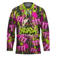 Nevada Battle Born The Silver State 777 Hockey Jersey Vibrant Lime Pink Splatter Punk Rock Bull Skull Art