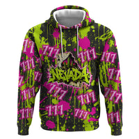 Nevada Battle Born The Silver State 777 Hoodie Vibrant Lime Pink Splatter Punk Rock Bull Skull Art