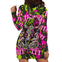 Nevada Battle Born The Silver State 777 Hoodie Dress Vibrant Lime Pink Splatter Punk Rock Bull Skull Art