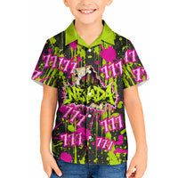 Nevada Battle Born The Silver State 777 Kid Hawaiian Shirt Vibrant Lime Pink Splatter Punk Rock Bull Skull Art