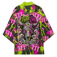 Nevada Battle Born The Silver State 777 Kimono Vibrant Lime Pink Splatter Punk Rock Bull Skull Art